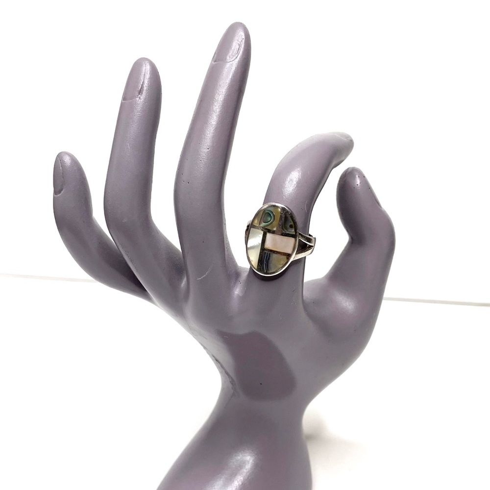 Abalone And Nacre Mosaic Sterling Silver Ring